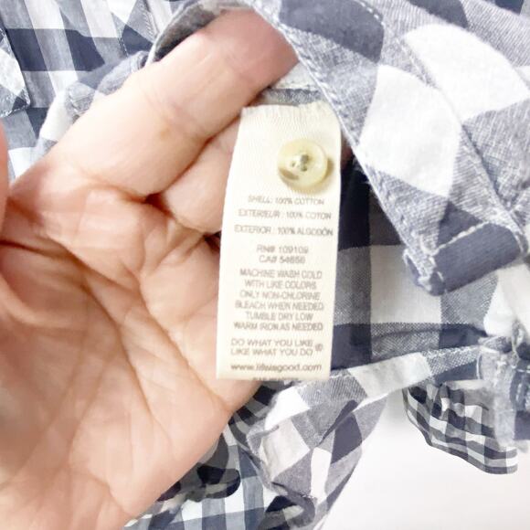 Life is Good XL Womens Gray White Plaid Check Button-Front Shirt Top - Picture 6 of 9